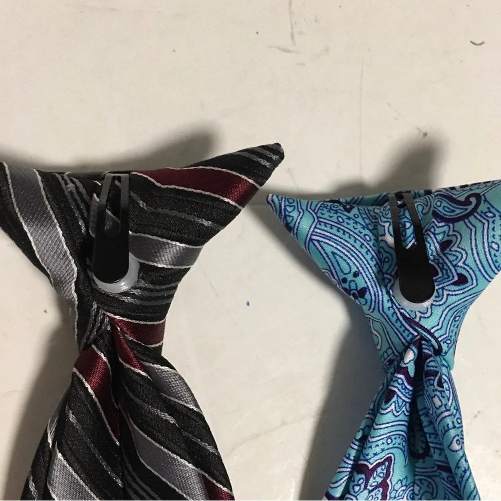 2 Boys Clip on Ties stripes & paisley gray black wine blue white EUC